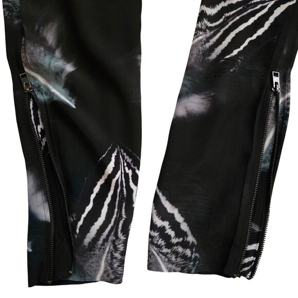 All Saints Helena Piuma Silk Trouser Feathers Print Size 2 Black Artsy Statement - Picture 6 of 16